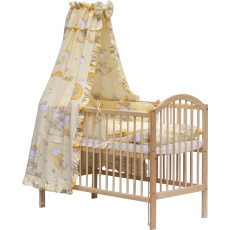 Dětská designová postýlka se stahovací bočnicí - přírodní ECO - 120x60 cm s kompletní výbavou Mráček s nebesy Barva soupravy: Mráček růžový