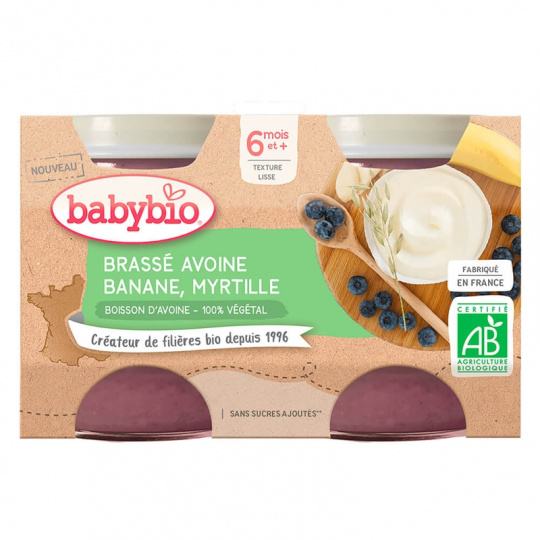 BABYBIO Brassé z ovesného mléka banán borůvka 2x 130 g