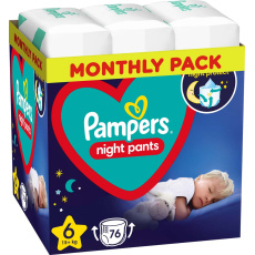 PAMPERS Night Pants Kalhotky plenkové jednorázové 6 (15 kg+) 76 ks - MĚSÍČNÍ ZÁSOBA