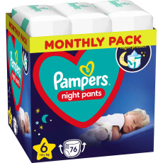 PAMPERS Night Pants Kalhotky plenkové jednorázové 6 (15 kg+) 76 ks - MĚSÍČNÍ ZÁSOBA PAMPERS Night Pants Kalhotky plenkové jednorázové 6 (15 kg+) 76 ks - MĚSÍČNÍ ZÁSOBA
