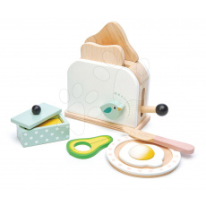 Tender Leaf Toys Dřevěný topinkovač s avokádem Breakfast toaster set chleby, vajíčko a nádobí
