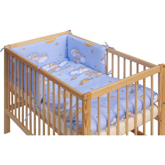Dětská postýlka s vyndavacími příčkami - přírodní ECO - 120x60 cm s kompletní výbavou Mráček Barva soupravy: Mráček modrý
