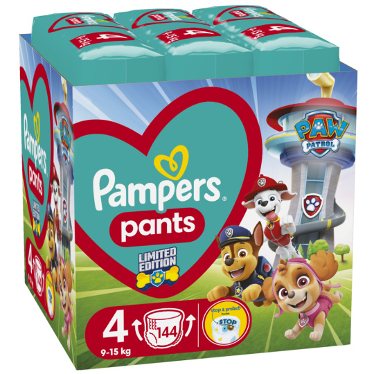 PAMPERS Pleny kalhotkové Active Baby Pants Paw Patrol vel. 4 (9-15 kg) 144 ks