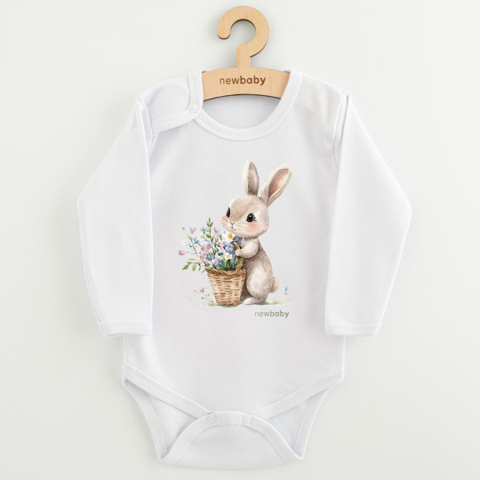 Dětské body s potiskem New Baby Králíček s květinkami Dětské body s potiskem New Baby Králíček s květinkami