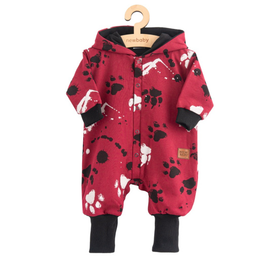 Kojenecký bavlněný overal s kapucí a oušky New Baby tlapka tmavě růžový
