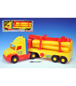 Auto Super Truck stavební návěs s rukou a rourami Wader 76cm asst 2 barvy v krabici Auto Super Truck stavební návěs s rukou a rourami Wader 76cm asst 2 barvy v krabici