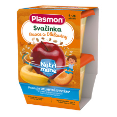 PLASMON Svačinka bezlepková ovocná NUTRI-MUNE jablko, banán, meruňka a obiloviny 2x120g, 6m+ PLASMON Svačinka bezlepková ovocná NUTRI-MUNE jablko, banán, meruňka a obiloviny 2x120g, 6m+
