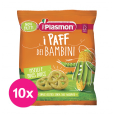 10x PLASMON Křupky zeleninové bezlepkové na cesty Paff hrášek 56% a kukuřice 15g, 12m+ 10x PLASMON Křupky zeleninové bezlepkové na cesty Paff hrášek 56% a kukuřice 15g, 12m+
