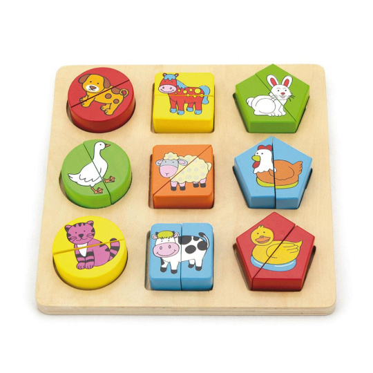 Dřevěné vkládací puzzle tvary se zvířátky Viga