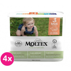 4x MOLTEX Pure&Nature Pleny jednorázové 3 Midi (4-9 kg) 33 ks - ECONOMY PACK