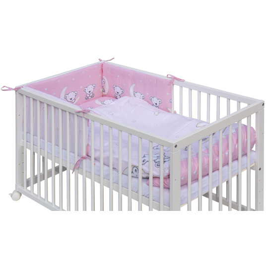 Ohrádková postýlka s vyndavacími příčkami - bílá - 120x60 cm s kompletní výbavou Toro Barva soupravy: Toro růžová Ohrádková postýlka s vyndavacími příčkami - bílá - 120x60 cm s kompletní výbavou Toro Barva soupravy: Toro růžová