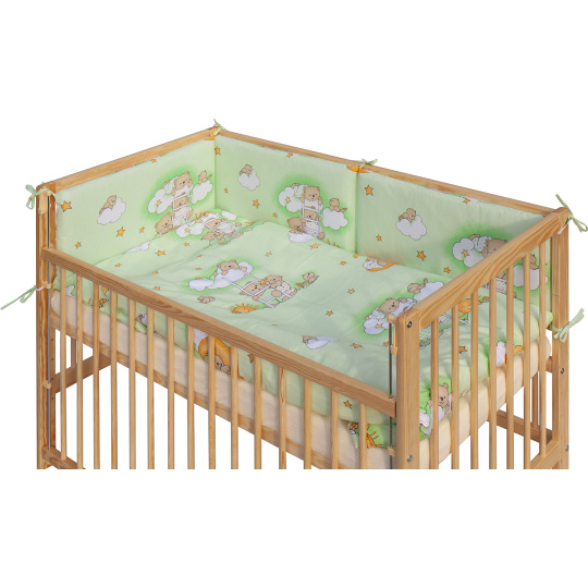 Dětská postýlka se stahovací bočnicí - přírodní ECO - 120x60 cm s kompletní výbavou Mráček Barva soupravy: Mráček zelený Dětská postýlka se stahovací bočnicí - přírodní ECO - 120x60 cm s kompletní výbavou Mráček Barva soupravy: Mráček zelený