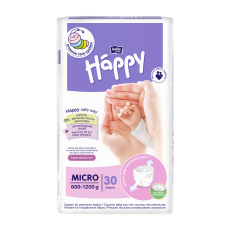 BELLA HAPPY Pleny jendorázové Micro (0,6-1,2 kg) 30 ks BELLA HAPPY Pleny jendorázové Micro (0,6-1,2 kg) 30 ks