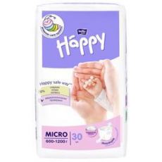 BELLA HAPPY Pleny jendorázové Micro (0,6-1,2 kg) 30 ks BELLA HAPPY Pleny jendorázové Micro (0,6-1,2 kg) 30 ks