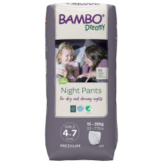 BAMBO Dreamy Night Pants Kalhotky plenkové jednorázové Girls 4-7 let (15-35 kg) 10 ks BAMBO Dreamy Night Pants Kalhotky plenkové jednorázové Girls 4-7 let (15-35 kg) 10 ks