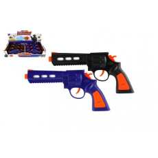 Pistole 22cm plast na baterie se světlem se zvukem 2 barvy 12ks v boxu Pistole 22cm plast na baterie se světlem se zvukem 2 barvy 12ks v boxu