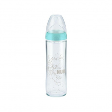 NUK New classic láhev Love sklo 240 ml, silikon - modrá NUK New classic láhev Love sklo 240 ml, silikon - modrá
