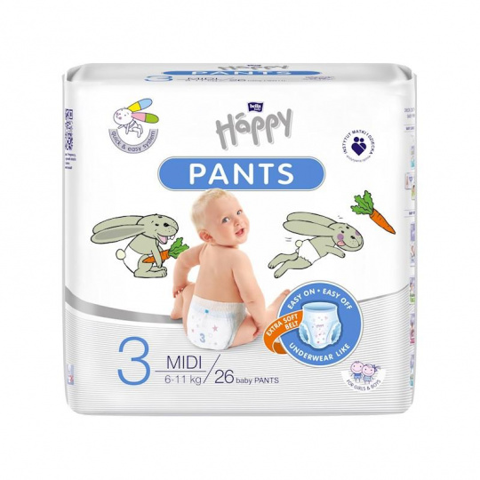 BELLA HAPPY Pants Kalhotky plenkové jednorázové 3 Midi (6-11 kg) 26 ks