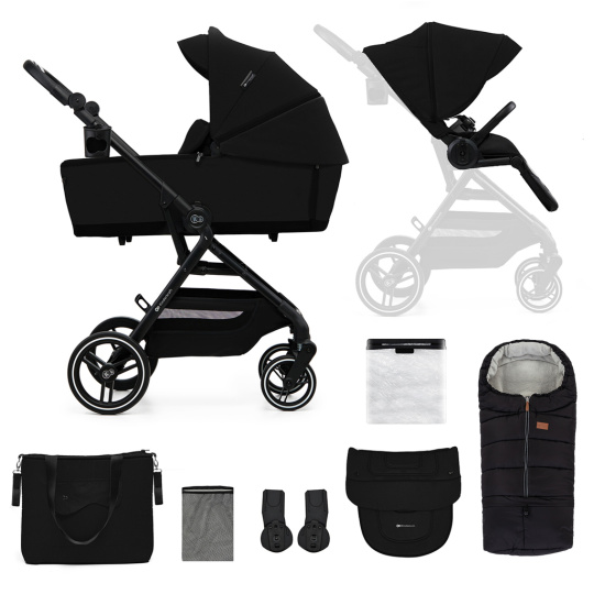 KINDERKRAFT SELECT Kočárek kombinovaný Yoxi 2v1 Pure Black + Fusak3v1 Jibot Horizontal Ink Black KINDERKRAFT SELECT Kočárek kombinovaný Yoxi 2v1 Pure Black + Fusak3v1 Jibot Horizontal Ink Black
