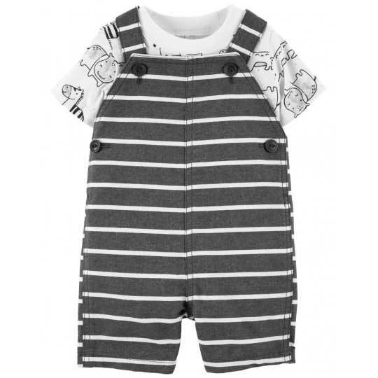 CARTER'S Set 2dílný tričko kr. rukáv, kraťasy na kšandy Stripe Safari chlapec NB/ vel. 56