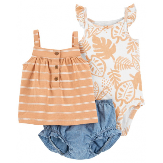 CARTER'S Set 3dílný body na ramínka, tílko, kalhotky Brown Palm holka 18m