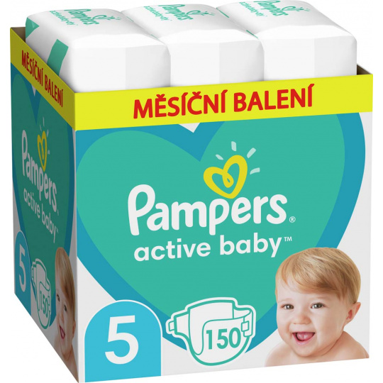 PAMPERS Active Baby Pleny jednorázové 5 (11-16 kg) 150 ks - MĚSÍČNÍ ZÁSOBA