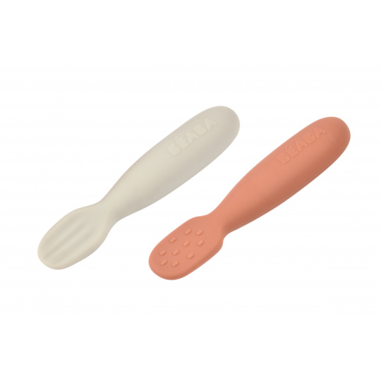 První trénovací lžičky silikonové 2 ks Terracotta / Velvet Grey