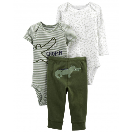 CARTER'S Set 3dílný body kr. rukáv, body dl. rukáv, tepláky Green Croc kluk LBB NB, vel. 56