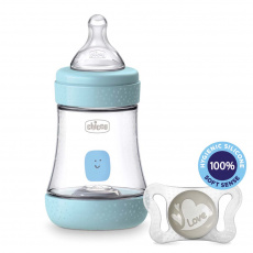 CHICCO Láhev kojenecká Perfect 5 silikon, 150 ml kluk + vzorek Šidítko Physio Micro 0-2m CHICCO Láhev kojenecká Perfect 5 silikon, 150 ml kluk + vzorek Šidítko Physio Micro 0-2m
