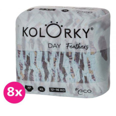 KOLORKY DAY Pleny jednorázové eko, peří XL (12-16 kg) 136 ks - MĚSÍČNÍ ZÁSOBA KOLORKY DAY Pleny jednorázové eko, peří XL (12-16 kg) 136 ks - MĚSÍČNÍ ZÁSOBA