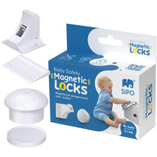 Sipo Magnetické zámky na skříně a zásuvky, sada 4 ks + 1x magnetický klíč, BÍLÁ Sipo Magnetické zámky na skříně a zásuvky, sada 4 ks + 1x magnetický klíč, BÍLÁ