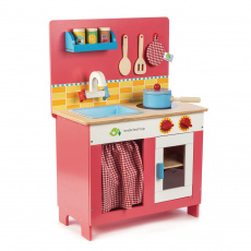 Tender Leaf Toys Dřevěná kuchyňka Cherry Pie  Creative Play 9dílná souprava s varnou deskou, dřezem a doplňky