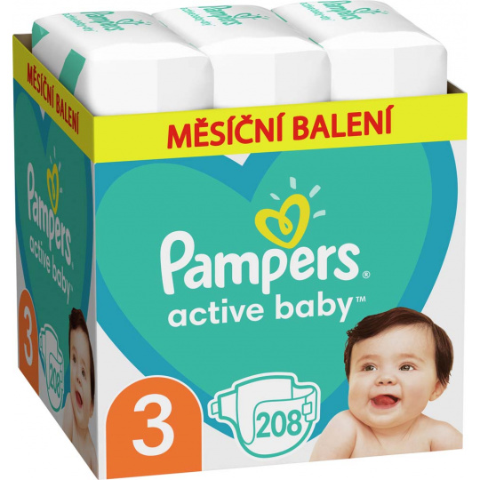 PAMPERS Active Baby Pleny jednorázové 3 (6-10 kg) 208 ks - MĚSÍČNÍ ZÁSOBA