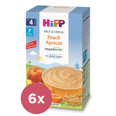 6x HiPP Kaše mléčná Praebiotik broskev-meruňka od uk. 4.-6.měsíce, 250 g