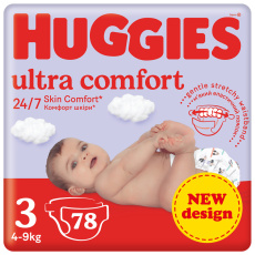 HUGGIES® Pleny jednorázové Ultra Comfort Mega 3 (4-9 kg) 78 ks HUGGIES® Pleny jednorázové Ultra Comfort Mega 3 (4-9 kg) 78 ks