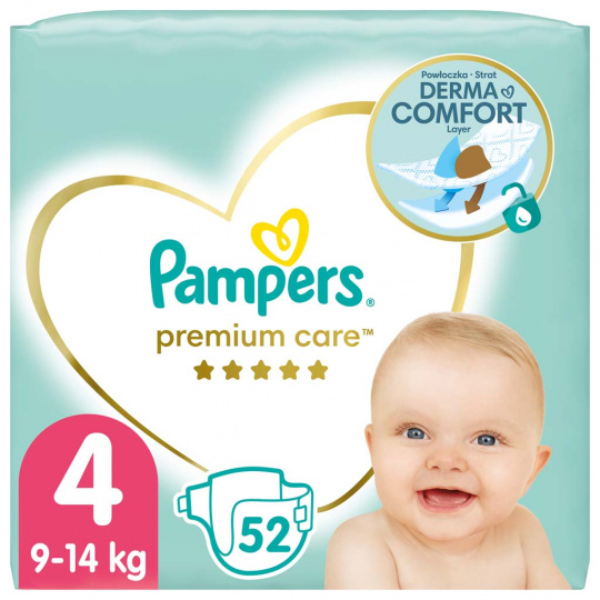 PAMPERS Premium Care Pleny jednorázové 4 (9-14 kg) 52 ks