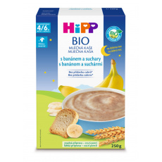 HiPP BIO Kaše mléčná na dobrou noc s banánem a suchary od uk. 4.-6. měsíce, 250g HiPP BIO Kaše mléčná na dobrou noc s banánem a suchary od uk. 4.-6. měsíce, 250g