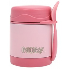 NUBY Termoska nerezová s lyžička/vidličkou 325ml 24m + růžová NUBY Termoska nerezová s lyžička/vidličkou 325ml 24m + růžová