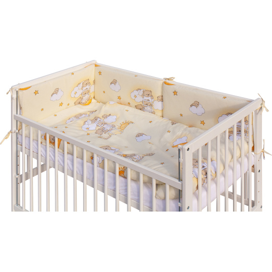 Dětská postýlka se stahovací bočnicí - bílá - 120x60 cm s kompletní výbavou Mráček Barva soupravy: Mráček béžový Dětská postýlka se stahovací bočnicí - bílá - 120x60 cm s kompletní výbavou Mráček Barva soupravy: Mráček béžový