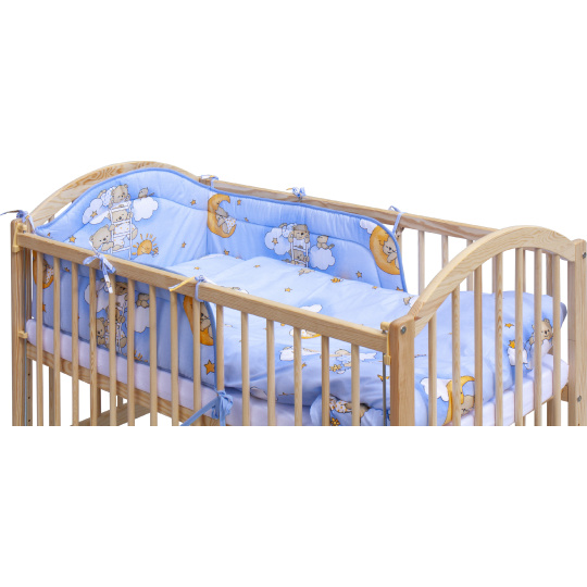 Dětská designová postýlka se stahovací bočnicí - přírodní ECO - 120x60 cm s kompletní výbavou Mráček Barva soupravy: Mráček modrý Dětská designová postýlka se stahovací bočnicí - přírodní ECO - 120x60 cm s kompletní výbavou Mráček Barva soupravy: Mráček modrý