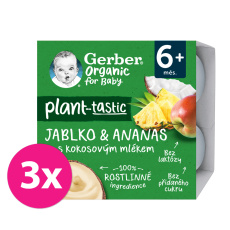 3x GERBER Organic 100% Dezert rostlinný jablko a ananas s kokosovým mlékem 4 x 90 g​