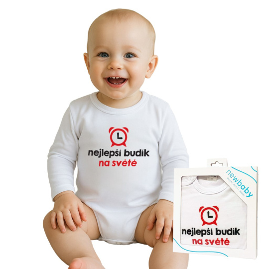 Body s potiskem New Baby nejlepší budík na světě - dárkové balení Body s potiskem New Baby nejlepší budík na světě - dárkové balení