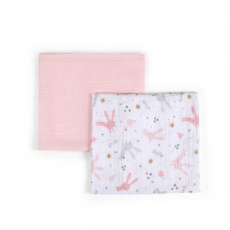 FUNNABABY Mušelínové plenky 2 ks Rabbit Pink 90 x 90 cm FUNNABABY Mušelínové plenky 2 ks Rabbit Pink 90 x 90 cm