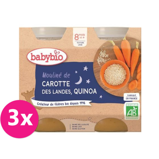 3x BABYBIO Večerní menu mrkvové mouliné a quinoa 2x 200 g