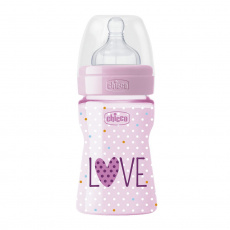 CHICCO Láhev kojenecká Well-Being LOVE silikon 150 ml dívka 0m+ CHICCO Láhev kojenecká Well-Being LOVE silikon 150 ml dívka 0m+