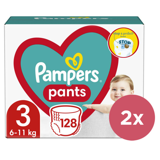 2x PAMPERS Pants Kalhotky plenkové jednorázové 3 (6-11 kg) 128 ks - MEGA PACK