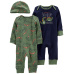 CARTER'S Set 3dílný overal na druky bez nožiček 2ks, čepice Dino chlapec LBB NB/ vel. 56