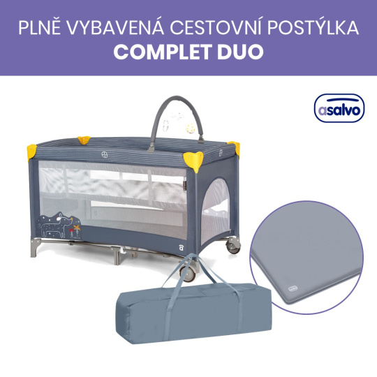 Asalvo COMPLET DUO cestovní postýlka s druhým dnem a hrazdičkou, puppy