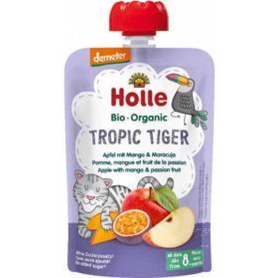 HOLLE Bio-Organic Tropic Tiger ovocné pyré jablko, mango a maracuja, 100 g (8m+)