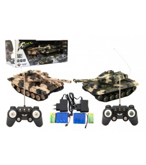 Tank RC 2ks 25cm tanková bitva+dob. pack 27MHZ a 40MHz maskáč se zvukem se světlem v kr. 50x20x23cm Tank RC 2ks 25cm tanková bitva+dob. pack 27MHZ a 40MHz maskáč se zvukem se světlem v kr. 50x20x23cm